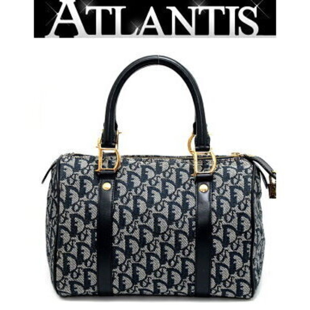 Christian Dior Trotter Boston Handbag Jacquard Navy Blue
